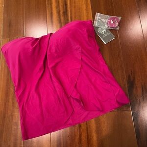 Vince Camuto Swim Tankini Top Pink‎ Raspberry Ruffle Overlay Strapless Size XS